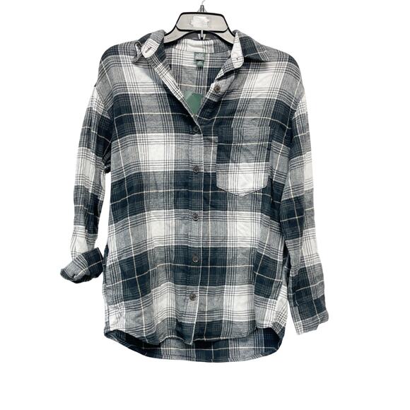Wild Fable Women's Oversized Boyfriend Fit Black White Plaid Button-Up XXS - Picture 2 of 6